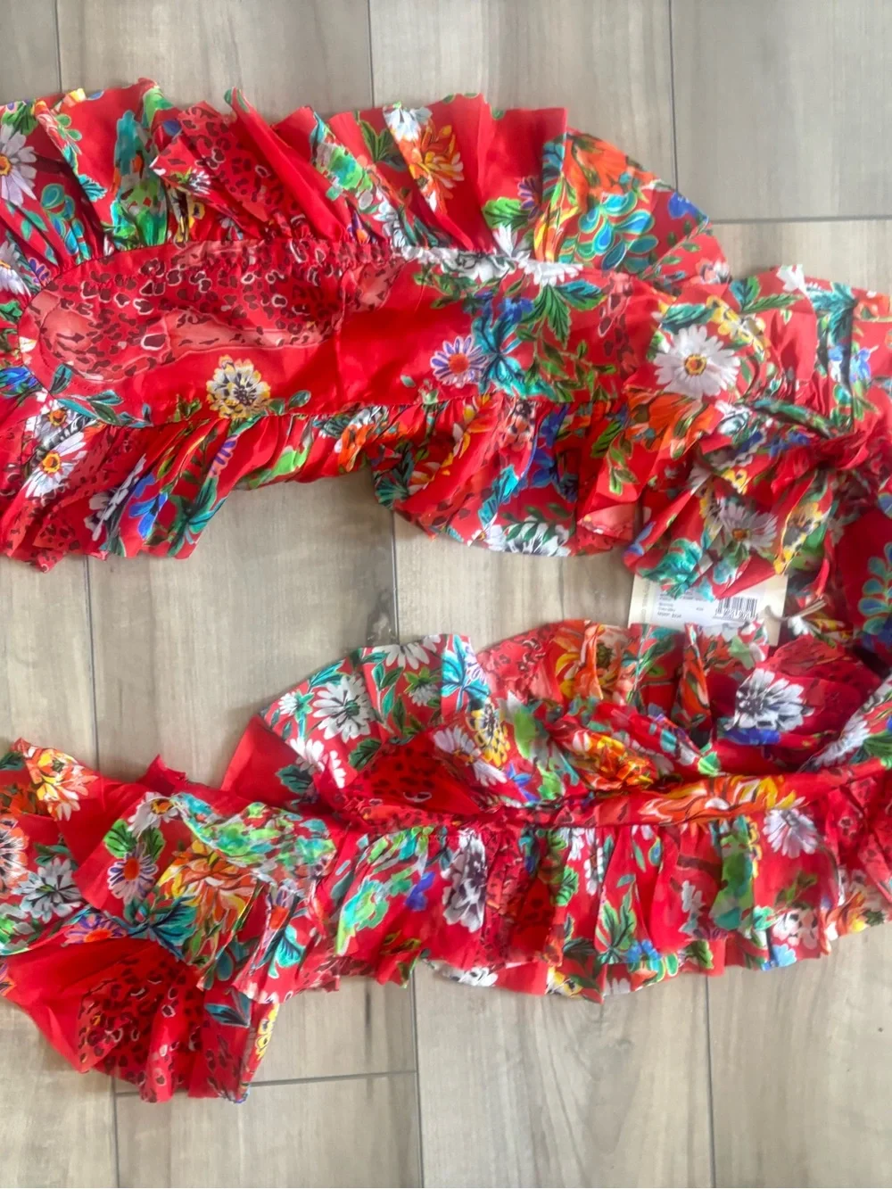 Johnny Was Marie Ruffle Scarf Bobcat Forest Red Floral Silk NWT O/S